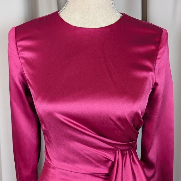 Mac Duggal Asymmetrical Draped Long Sleeve Mini Dress Magenta Size 2 - Picture 15 of 16